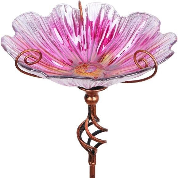 31 Inch Height Glass Birdbath Birdfeeder with Metal Stake Garden Yard - Picture 1 of 8